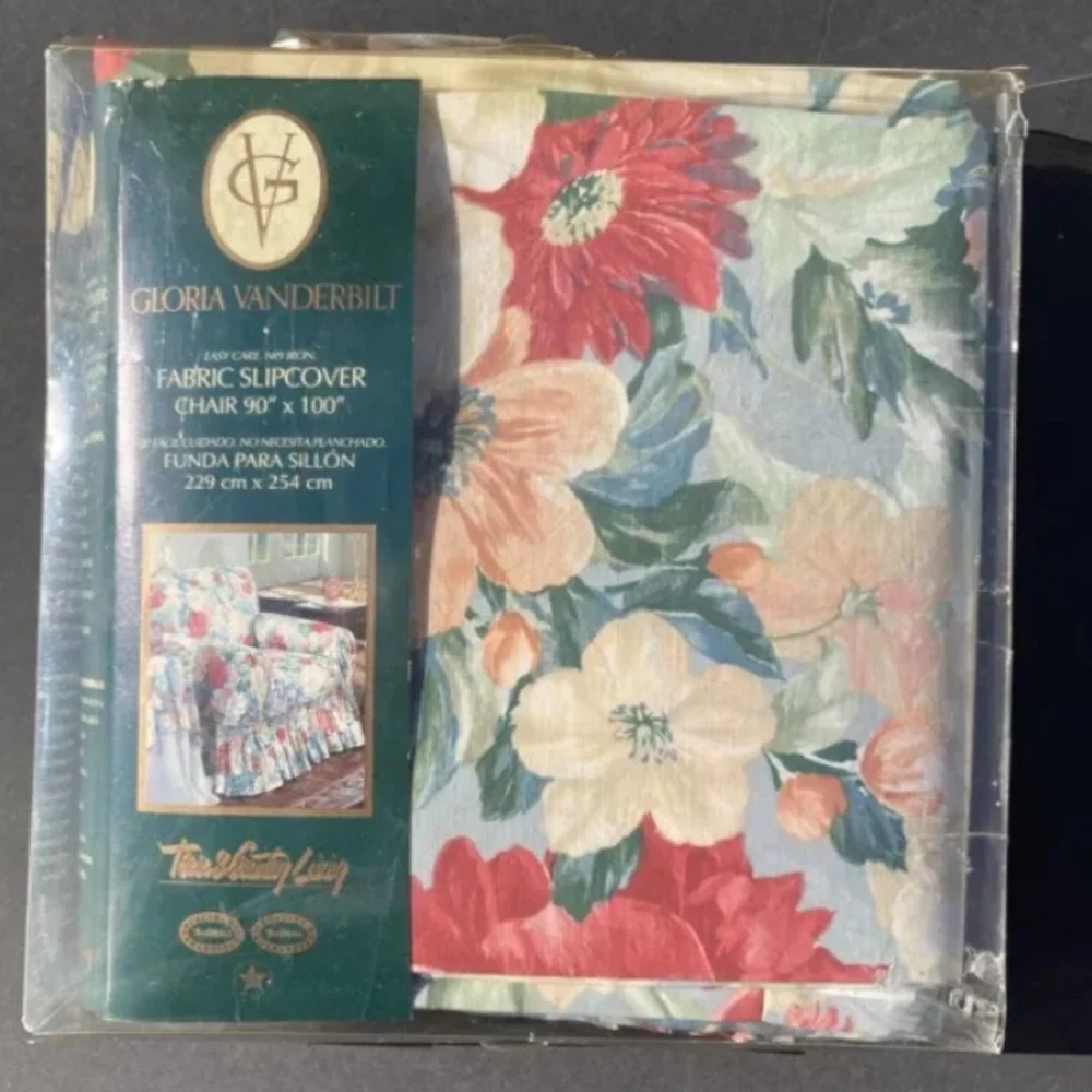 Gloria Vanderbilt Fabric Chair Cover Slipcover Floral 90 x 100” Vintage USA New